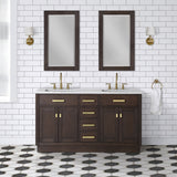 WATER CREATION Chestnut 60 In. Double Sink Carrara White Marble Countertop Vanity In Brown Oak