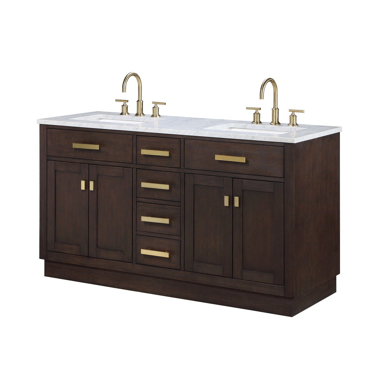 Water Creation Bathroom Vanity Vanity Only WATER CREATION Chestnut 60 In. Double Sink Carrara White Marble Countertop Vanity In Brown Oak