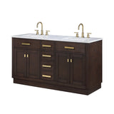 Water Creation Bathroom Vanity Vanity Only WATER CREATION Chestnut 60 In. Double Sink Carrara White Marble Countertop Vanity In Brown Oak