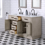 WATER CREATION Chestnut 60 In. Double Sink Carrara White Marble Countertop Vanity In Grey Oak