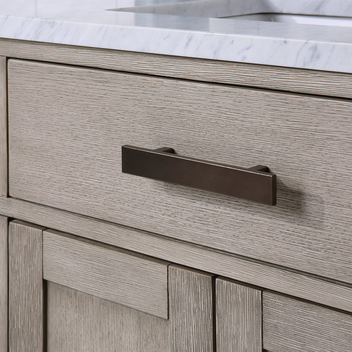 WATER CREATION Chestnut 60 In. Double Sink Carrara White Marble Countertop Vanity In Grey Oak