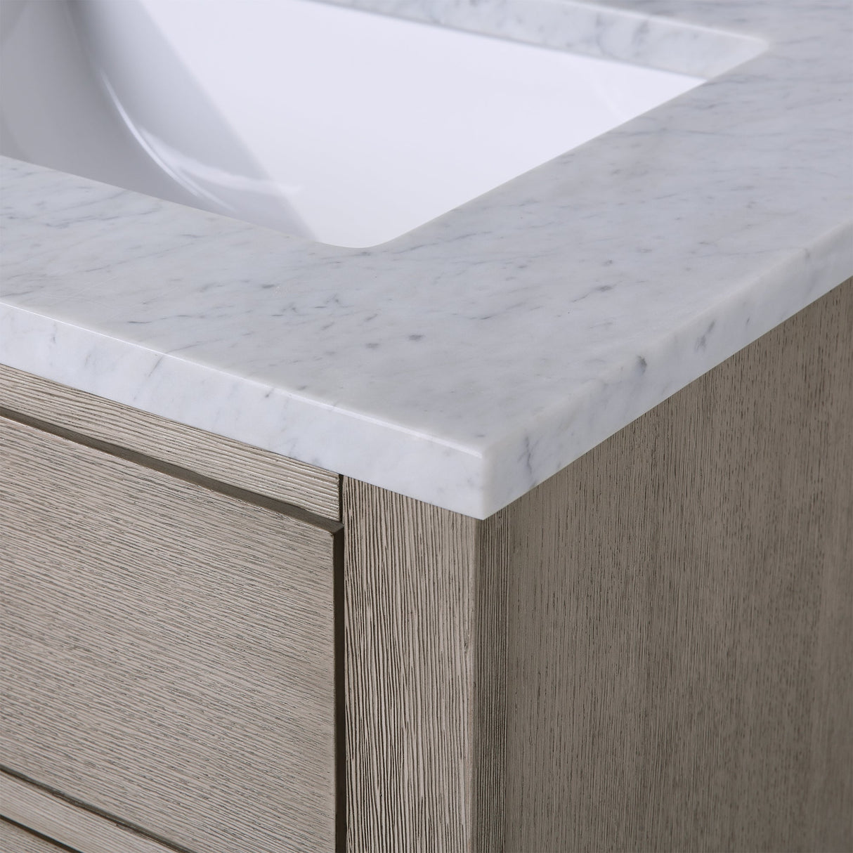 WATER CREATION Chestnut 60 In. Double Sink Carrara White Marble Countertop Vanity In Grey Oak