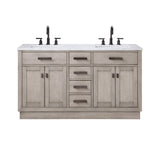 WATER CREATION Chestnut 60 In. Double Sink Carrara White Marble Countertop Vanity In Grey Oak