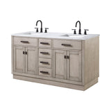 WATER CREATION Chestnut 60 In. Double Sink Carrara White Marble Countertop Vanity In Grey Oak