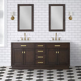 WATER CREATION Chestnut 72 In. Double Sink Carrara White Marble Countertop Vanity In Brown Oak