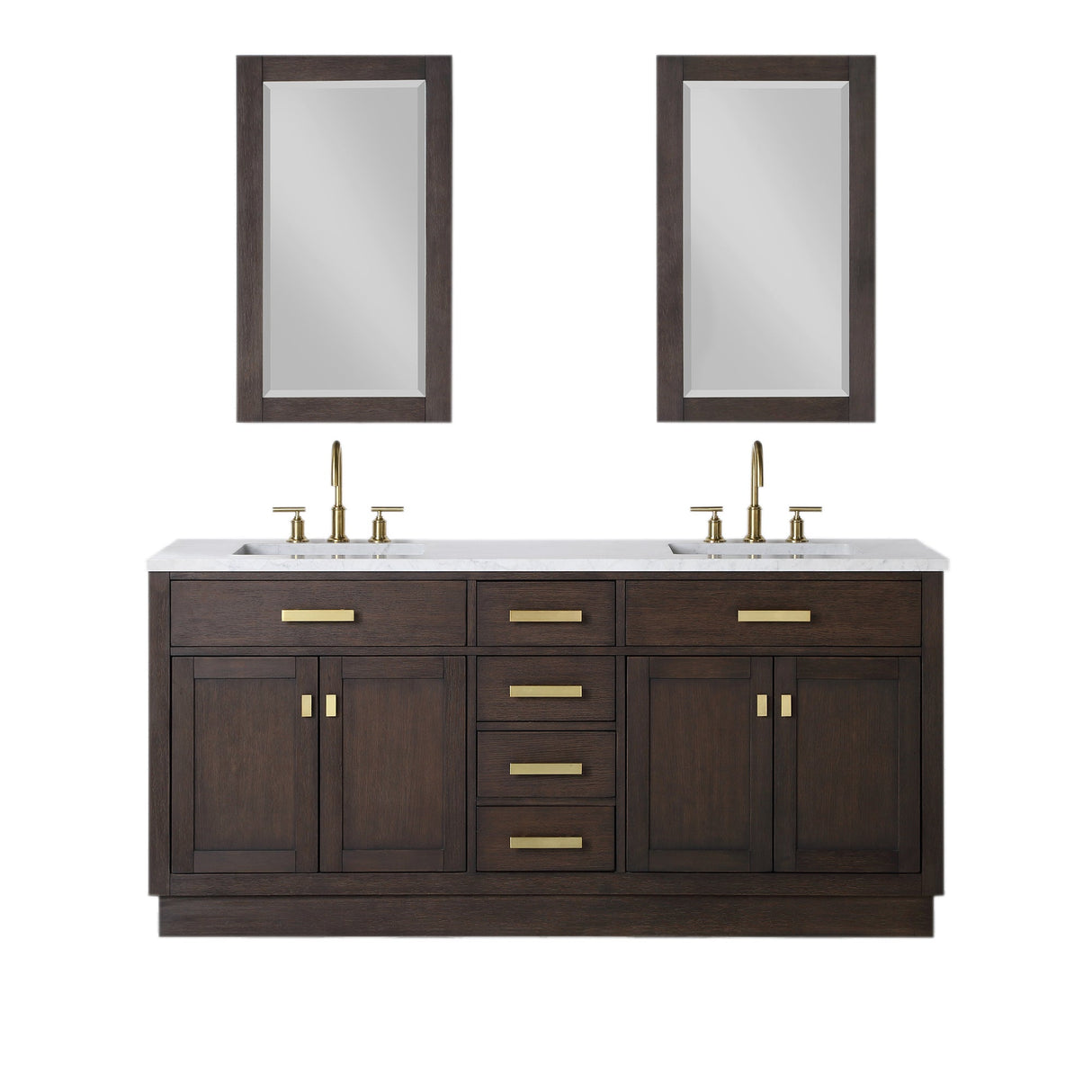 Water Creation Bathroom Vanity Vanity and Mirror WATER CREATION Chestnut 72 In. Double Sink Carrara White Marble Countertop Vanity In Brown Oak