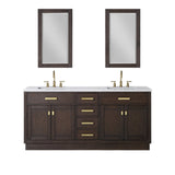 Water Creation Bathroom Vanity Vanity and Mirror WATER CREATION Chestnut 72 In. Double Sink Carrara White Marble Countertop Vanity In Brown Oak