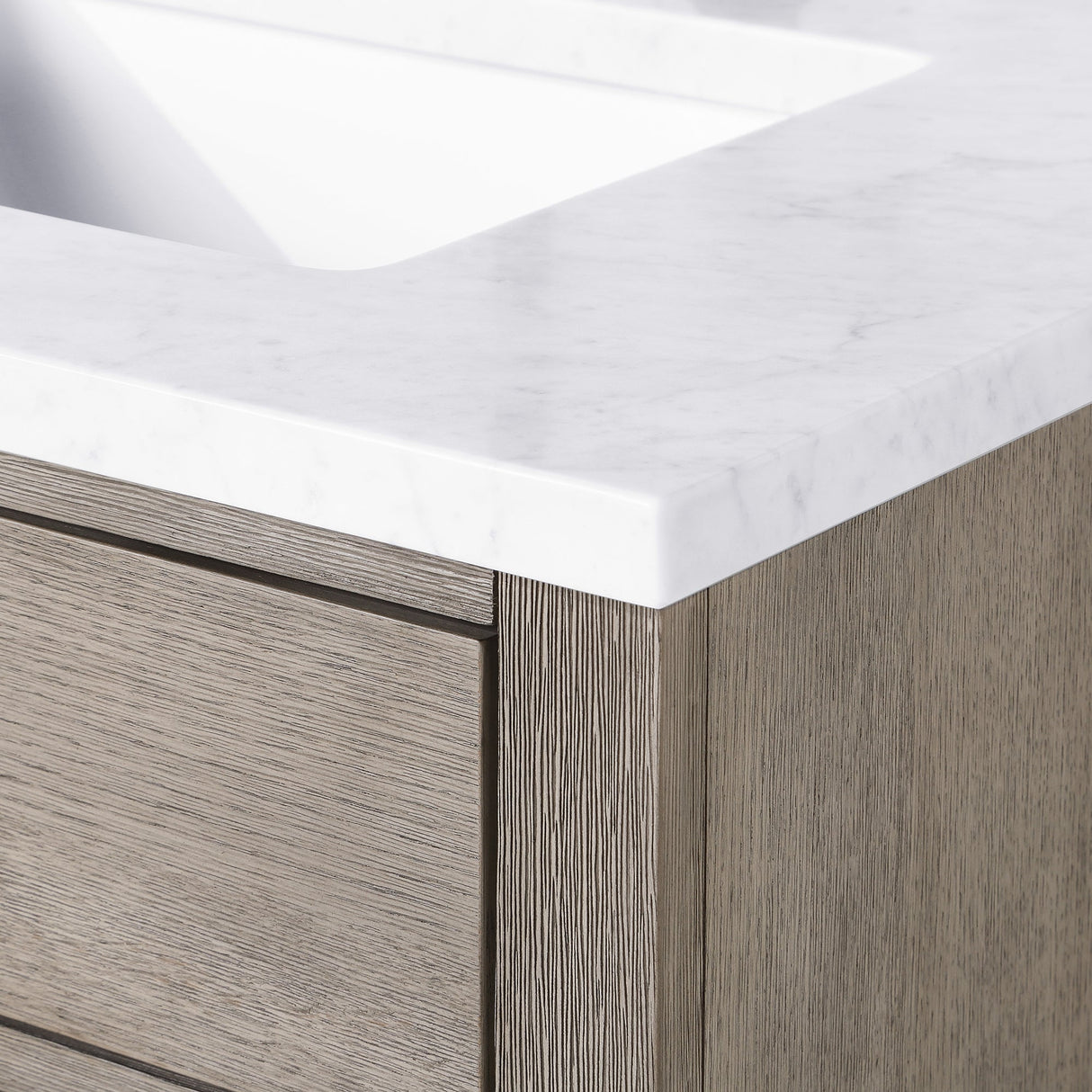 WATER CREATION Chestnut 72 In. Double Sink Carrara White Marble Countertop Vanity In Grey Oak