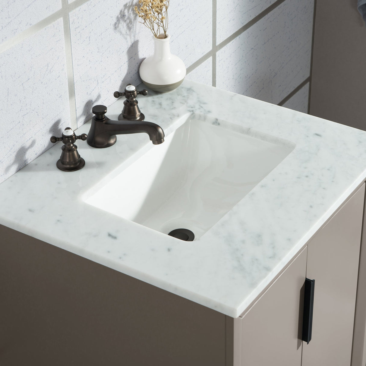 WATER CREATION Elizabeth 24-Inch Single Sink Carrara White Marble Vanity In Cashmere Grey