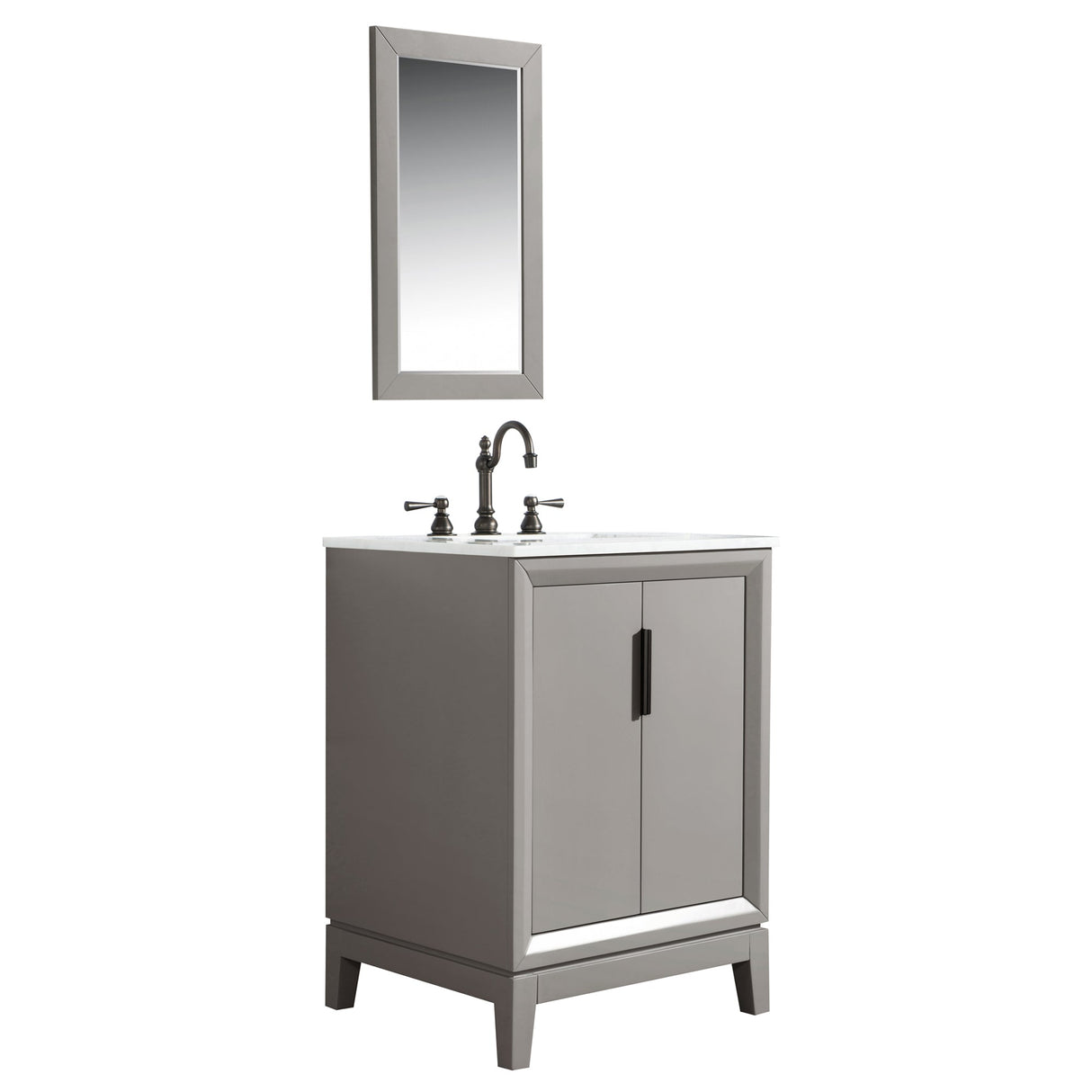 Water Creation Bathroom Vanity Vanity and Faucet 2 and Mirror WATER CREATION Elizabeth 24-Inch Single Sink Carrara White Marble Vanity In Cashmere Grey