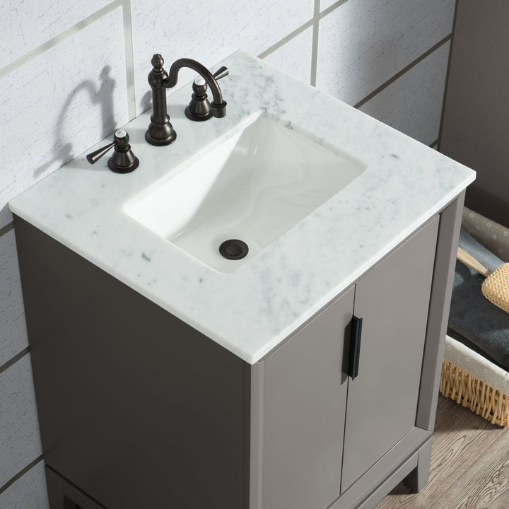 Water Creation Bathroom Vanity Vanity and Faucet 2 Option WATER CREATION Elizabeth 24-Inch Single Sink Carrara White Marble Vanity In Cashmere Grey