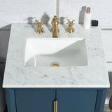 WATER CREATION Elizabeth 24-Inch Single Sink Carrara White Marble Vanity In Monarch Blue