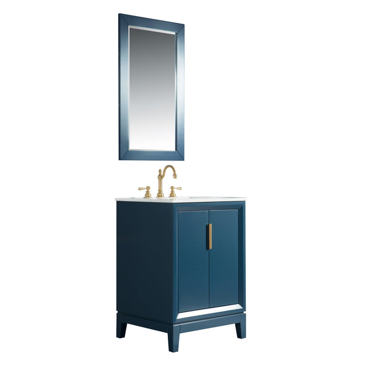 Water Creation Bathroom Vanity Vanity and Faucet 2 and Mirror WATER CREATION Elizabeth 24-Inch Single Sink Carrara White Marble Vanity In Monarch Blue