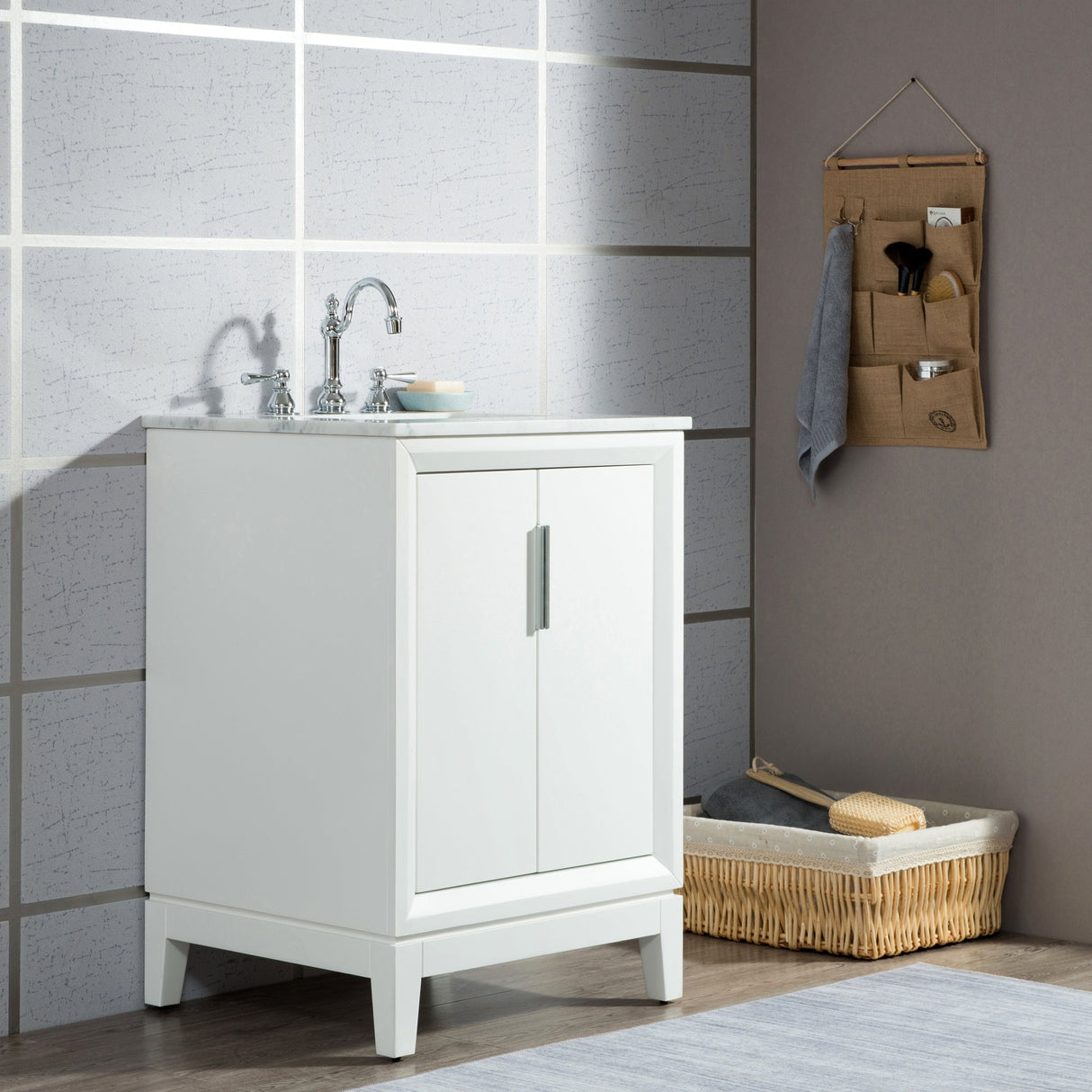 WATER CREATION Elizabeth 24-Inch Single Sink Carrara White Marble Vanity In Pure White