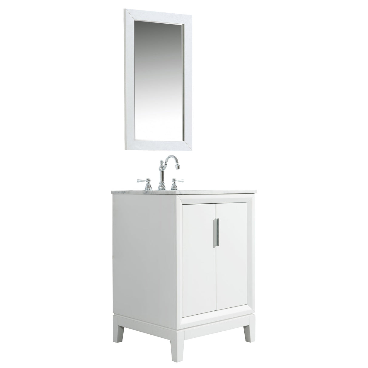 Water Creation Bathroom Vanity Vanity and Faucet 2 and Mirror WATER CREATION Elizabeth 24-Inch Single Sink Carrara White Marble Vanity In Pure White