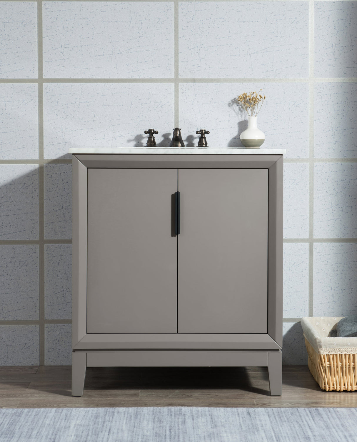 WATER CREATION Elizabeth 30-Inch Single Sink Carrara White Marble Vanity In Cashmere Grey