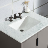 WATER CREATION Elizabeth 30-Inch Single Sink Carrara White Marble Vanity In Cashmere Grey