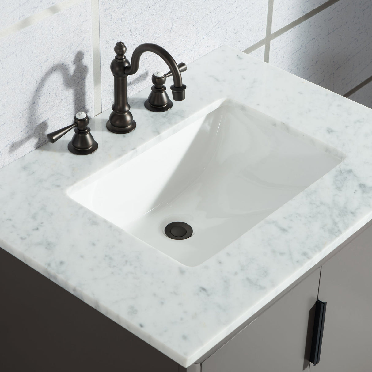 WATER CREATION Elizabeth 30-Inch Single Sink Carrara White Marble Vanity In Cashmere Grey