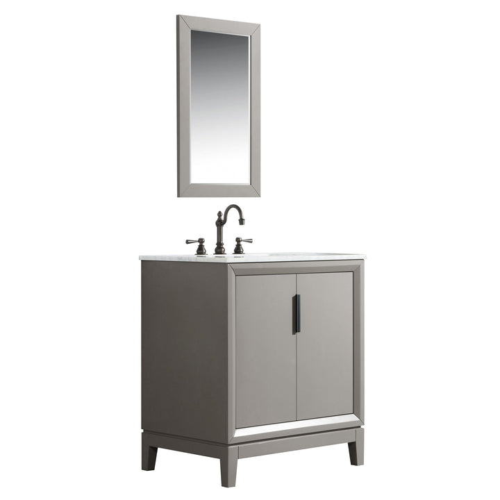Water Creation Bathroom Vanity Vanity and Faucet 2 and Mirror WATER CREATION Elizabeth 30-Inch Single Sink Carrara White Marble Vanity In Cashmere Grey