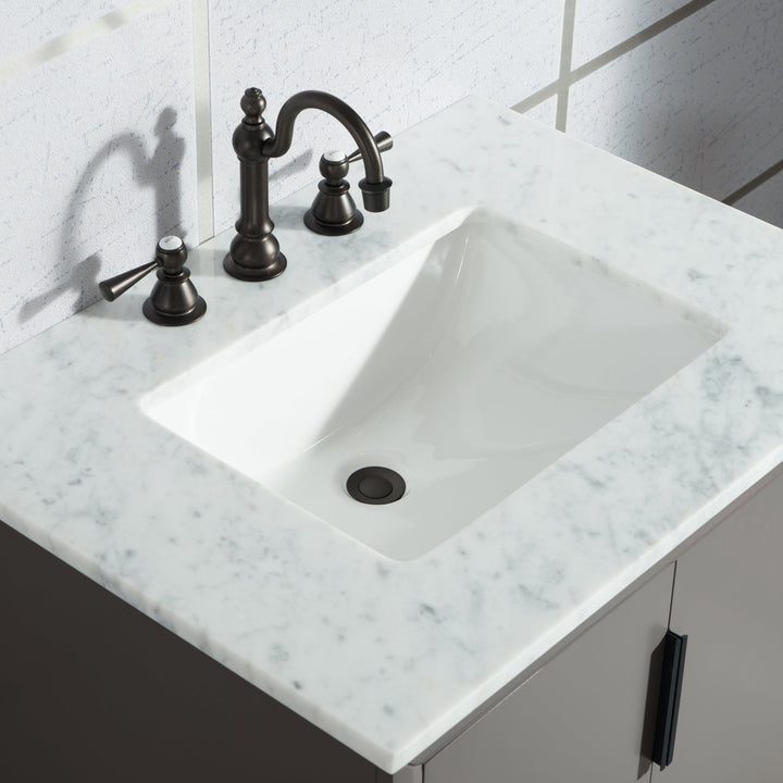 Water Creation Bathroom Vanity Vanity and Faucet 2 Option WATER CREATION Elizabeth 30-Inch Single Sink Carrara White Marble Vanity In Cashmere Grey