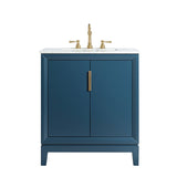 WATER CREATION Elizabeth 30-Inch Single Sink Carrara White Marble Vanity In Monarch Blue