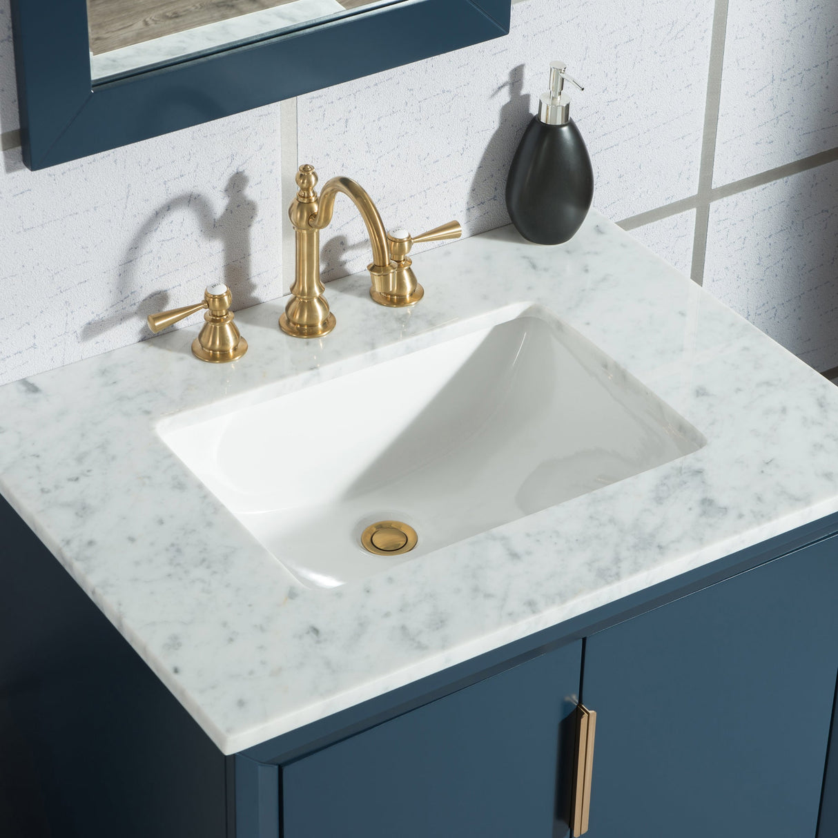 WATER CREATION Elizabeth 30-Inch Single Sink Carrara White Marble Vanity In Monarch Blue