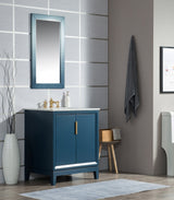 WATER CREATION Elizabeth 30-Inch Single Sink Carrara White Marble Vanity In Monarch Blue