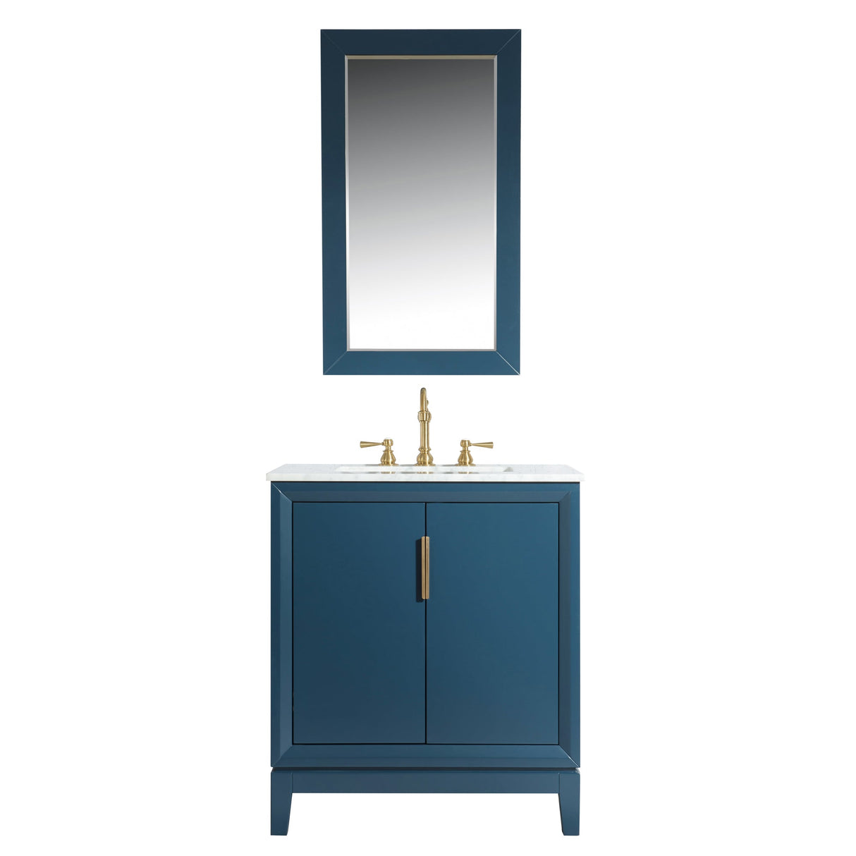 WATER CREATION Elizabeth 30-Inch Single Sink Carrara White Marble Vanity In Monarch Blue