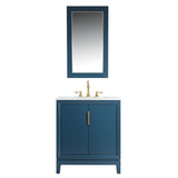 WATER CREATION Elizabeth 30-Inch Single Sink Carrara White Marble Vanity In Monarch Blue