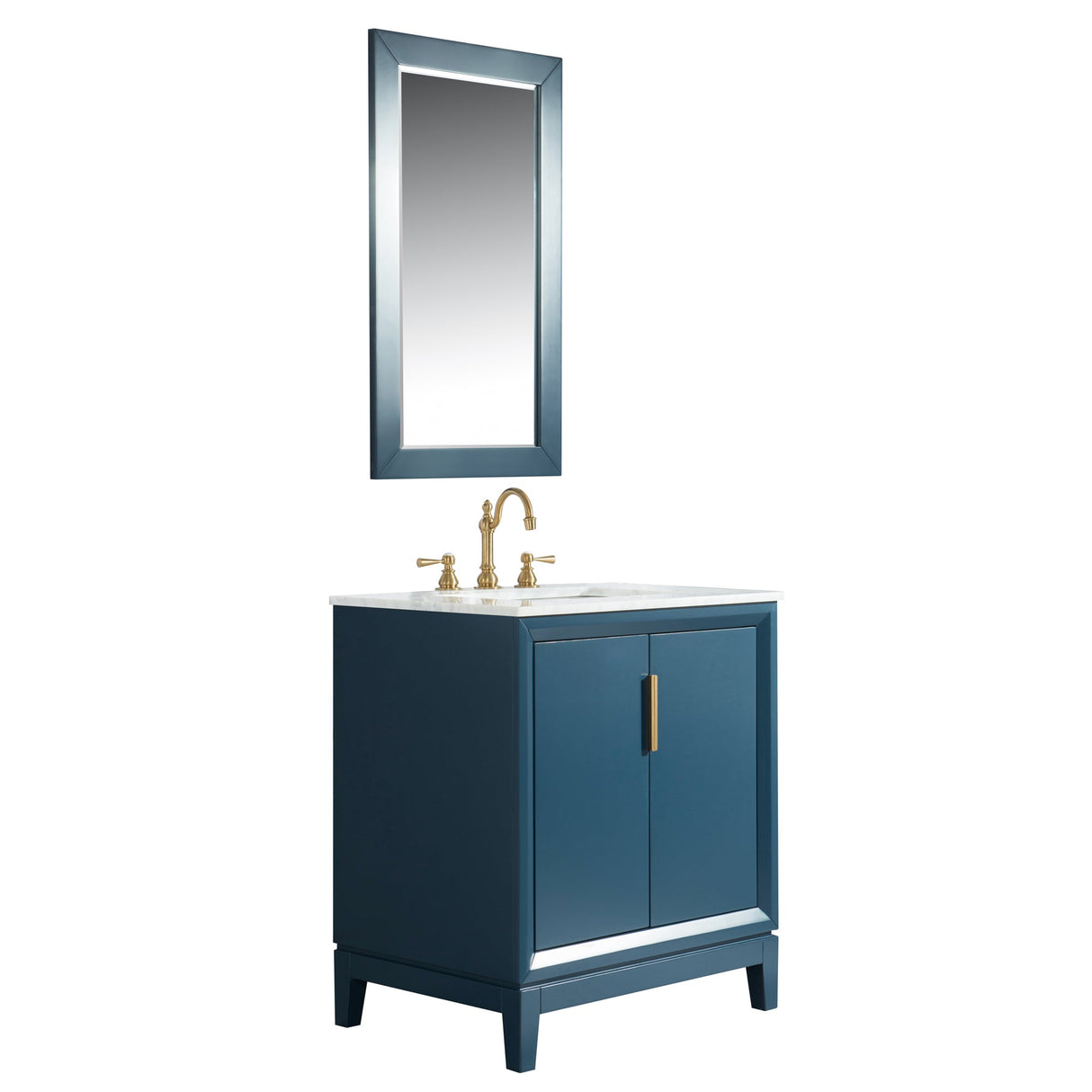 WATER CREATION Elizabeth 30-Inch Single Sink Carrara White Marble Vanity In Monarch Blue