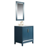 WATER CREATION Elizabeth 30-Inch Single Sink Carrara White Marble Vanity In Monarch Blue