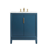 Water Creation Bathroom Vanity Vanity Only WATER CREATION Elizabeth 30-Inch Single Sink Carrara White Marble Vanity In Monarch Blue