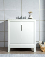 WATER CREATION Elizabeth 30-Inch Single Sink Carrara White Marble Vanity In Pure White