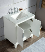 WATER CREATION Elizabeth 30-Inch Single Sink Carrara White Marble Vanity In Pure White