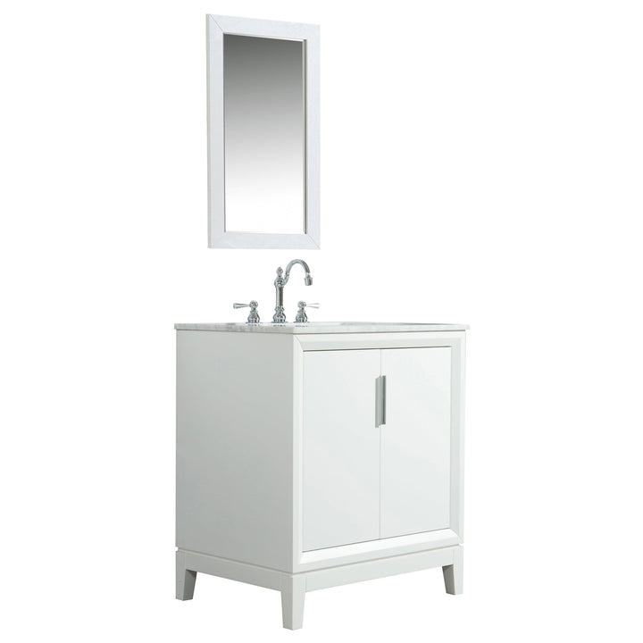 Water Creation Bathroom Vanity Vanity and Faucet 2 and Mirror WATER CREATION Elizabeth 30-Inch Single Sink Carrara White Marble Vanity In Pure White