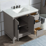 WATER CREATION Elizabeth 36-Inch Single Sink Carrara White Marble Vanity In Cashmere Grey