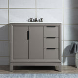 WATER CREATION Elizabeth 36-Inch Single Sink Carrara White Marble Vanity In Cashmere Grey