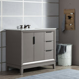 WATER CREATION Elizabeth 36-Inch Single Sink Carrara White Marble Vanity In Cashmere Grey