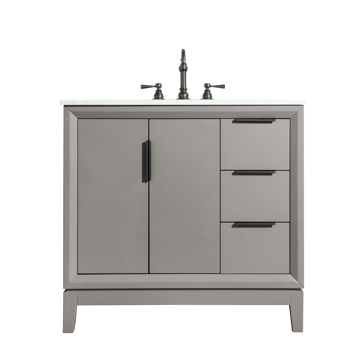 WATER CREATION Elizabeth 36-Inch Single Sink Carrara White Marble Vanity In Cashmere Grey