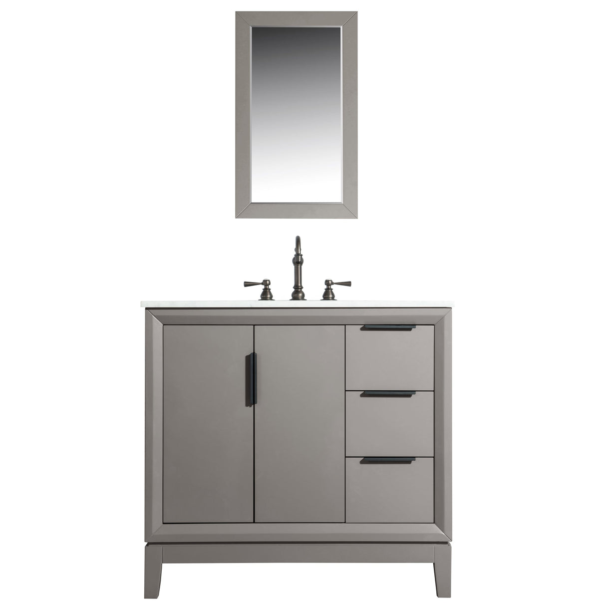 WATER CREATION Elizabeth 36-Inch Single Sink Carrara White Marble Vanity In Cashmere Grey