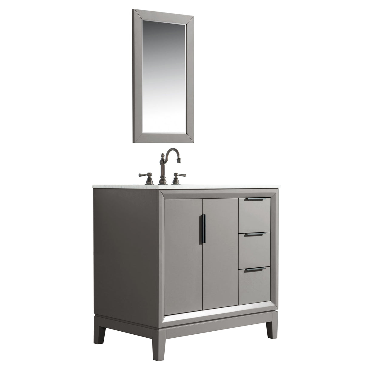 WATER CREATION Elizabeth 36-Inch Single Sink Carrara White Marble Vanity In Cashmere Grey