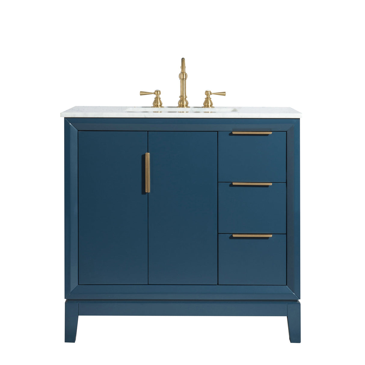 WATER CREATION Elizabeth 36-Inch Single Sink Carrara White Marble Vanity In Monarch Blue