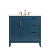 WATER CREATION Elizabeth 36-Inch Single Sink Carrara White Marble Vanity In Monarch Blue