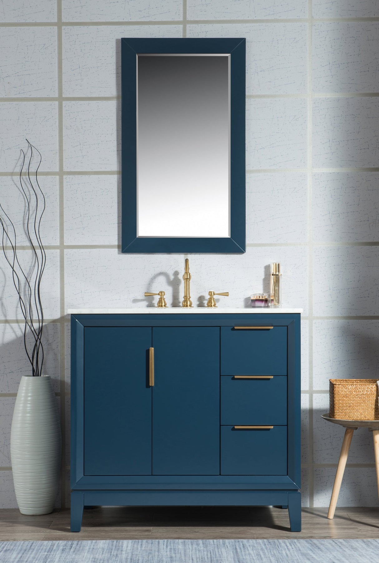 WATER CREATION Elizabeth 36-Inch Single Sink Carrara White Marble Vanity In Monarch Blue