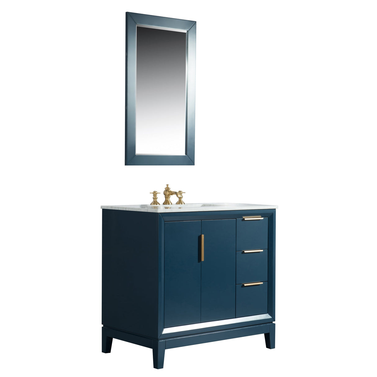 WATER CREATION Elizabeth 36-Inch Single Sink Carrara White Marble Vanity In Monarch Blue