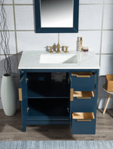 WATER CREATION Elizabeth 36-Inch Single Sink Carrara White Marble Vanity In Monarch Blue