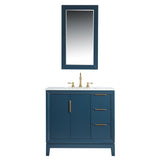 WATER CREATION Elizabeth 36-Inch Single Sink Carrara White Marble Vanity In Monarch Blue