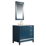 WATER CREATION Elizabeth 36-Inch Single Sink Carrara White Marble Vanity In Monarch Blue