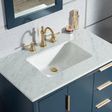 WATER CREATION Elizabeth 36-Inch Single Sink Carrara White Marble Vanity In Monarch Blue