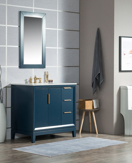 Water Creation Bathroom Vanity Vanity and Faucet 1 and Mirror WATER CREATION Elizabeth 36-Inch Single Sink Carrara White Marble Vanity In Monarch Blue